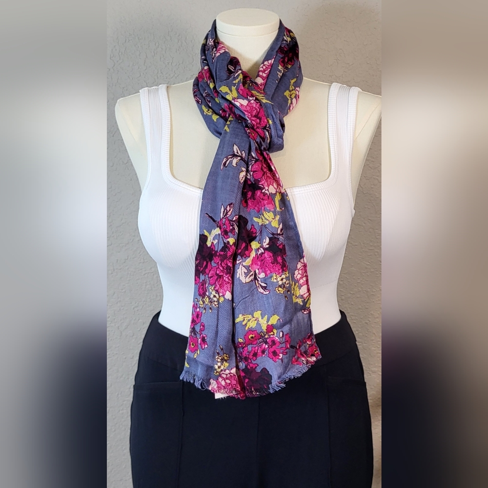 CATO Blue and Pink Lightweight Floral Scarf - 73 x 20.   (NWT)